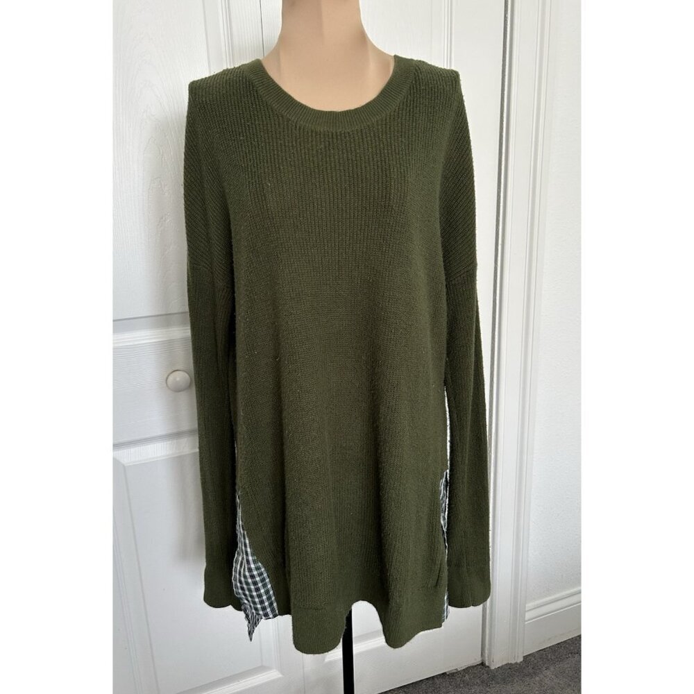 Treasure & Bond Layered Split Hem Sweater Olive Green Tunic Top Size L